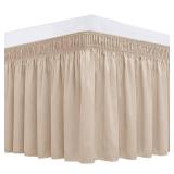 Biscaynebay Wrap Around Bed Skirts for King & Cal King Beds 19 Long Drop, Sand Adjustable Elastic Dust Ruffles Easy Fit Wrinkle Resistant Silky Luxurious Fabric Machine Washable