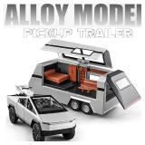 Pickup Trailer RV Model, Metal Pick Up Truck Trailer Toy with Motorcycle, Toy Truck with Sound/Light/Pull Back/Realistic Interior Exterior,Ideal Toy Car Vehicle Gifts (1/32 Black Pickup Trailer RV)