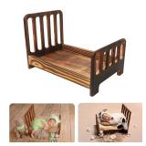 M&G House Brown Newborn Photography Props Wooden Bed Vintage Bed Baby Photo Prop Newborn Photo Bed Photography Prop Baby Photoshoot Props Baby Doll Bed Accessories Pretend Play Props Newborn Bed Prop