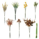 Floroom Artificial Greenery Stems Box Set, 62pcs with 7 Kinds of Faux Greenery Flowers Picks for DIY Bridal Bouquets Wedding Floral Arrangement Table Centerpieces, Terracotta & Amber