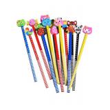 28PCS Fun Cute Pencils for Kids,Colorful Stripe Pencils with Assorted Fruit Animal Erasers Toppers,Pencils and Erasers Set for School Office Classroom Supplies Students Children