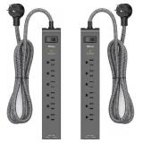 2 Pack Surge Protector Power Strip with 6 Outlets 2 USB Ports 5 Foot Long Heavy Duty Braided Extension Cords Flat Plug 900 Joules 15A Circuit Breaker Wall Mount for Home Office ETL Listed