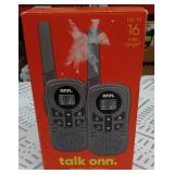 Onn. 16 Miles Walkie Talkies 2pk with Two Way Radios LED Light Rechargeable