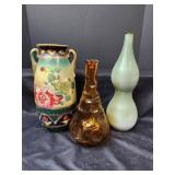 (3) Large Vintage Vases (amber vase made in Italy)