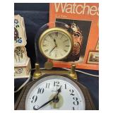 NIB Kitty Clock with Moving Butterfly, (4) Vintage Clocks, and Clock Books