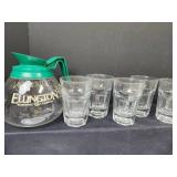 (7) New Plastic Plates 11x11, (7) Glasses, Coffee Pot, and NIP Straws