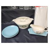 Vintage MCM Canonsburg Temporama Atomic MCM Dinnerware, 7 Glasses, Coffee Pot, and NIP Straws