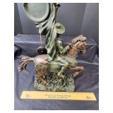 Vintage Horse with Rider Statue Clock (very heavy - works) 24" Tall