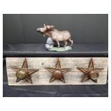 Star/Doorknob Coat Rack with Moose Figurine