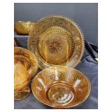 Vintage Indiana Glass (Tiara Amber) Sandwich Pattern Serving Dishes 7pc.