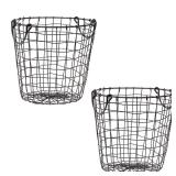 Farmlyn Creek Round Black Wire Laundry Baskets with Handles (Metal, 8.5 x 11 In, 2 Pack)