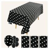 ZJDHPTY 3Pack Plastic Table Cloth Disposable for Rectangle Tables, Black and White Polka Dot Table Cloths for Birthday Mini Mouse Party Decorations Size 54x108 Inch(Black+White dots)