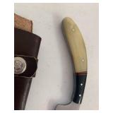 D2 steel knife blade full tang bone handle with leather sheath aprox 8 inch handmade