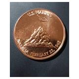 one avdp ounce 1oz fine .999 copper round IS Marines Iwo Jima February 23 1945 design