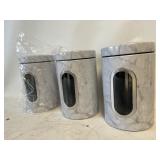 3 LARGE MODERN MOC MARBLE CONTAINERS GREAT FOR FOOD STORAGE/ COFFEE/ SEASONING ETC 47.6 fl oz per container,