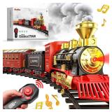 Hot Bee Train Set - Christmas Train with Remote Control Train Toys for Boys with Smokes, Lights and Sound,Toy Train Set for Under Christmas Tree, Toddler Model Trains for 3 4 5 6 7 8+ Years Old Kids(B