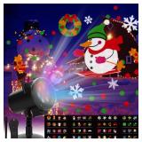 Holiday Projector Lights Outdoor, Christmas Projector Lights with 16 HD Slides Moving Patterns, Waterproof Garden House Decoration Christmas Projector Lights with Remote Control(POWERS ON)