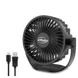 efluky USB Small Desk Fan, 3 Speeds USB Rechargeable Fan Built-in Battery, 360° Adjustment Portable Mini Fan Suitable for Home, Office and Travel, Black