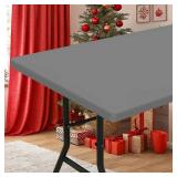 Smiry Rectangle Tablecloth, Elastic Fitted Flannel Backed Vinyl Tablecloths for 4ft Folding Tables, Waterproof Wipeable Table Covers for Indoor, Outdoor, Picnic and Camping (Grey, 30"x48")