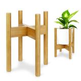 Blvornl 1 Pack Adjustable Plant Stand Indoor, 11.8 in Mid Century Plant Holder, Stable Bamboo Plant Stand for 7-11in Flower Potts (Excluding Potted Plants) (Natural)