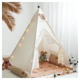 RongFa Teepee Tent for Kids-Portable Children Play Tent Indoor Outdoor (White with Mat)