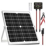 SOLPERK Solar Panel Kit 20W 12V, Solar Battery Trickle Charger Maintainer + Upgrade Controller + Adjustable Mount Bracket for Boat Car RV Motorcycle Marine Automotive