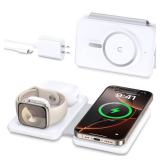 Magnetic Wireless Charger for iPhone: 3 in 1 Travel Charging Station for Apple Devices for iPhone 16 15 14 13 12 Pro Max Plus - Foldable Charging Pad for Apple Watch Series & Airpods 3 2 Pro