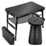 KPR Retractable Folding Table and Stool Set, Portable Camping Foldable Table Lightweight Yet More Sturdy with Adjustable Stool for Outdoor Picnic, Beach, Camp, Also Ideal as Lap Desk, Bed Table