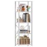 Furologee White Bookshelf 5 Tier Bookcase, Tall Narrow Bookshelves, Modern Freestanding Shelf Units, Metal and Wood Display Storage Corner Shelves Organizer for Bedroom, Living Room, Office, Bathroom