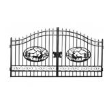 14 Foot - Unused 2023 Greatbear Bi-Parting Iron Gate. With artwork "Deer" in the Middle of Gate Frame.