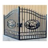 14 Foot - Unused 2023 Greatbear Bi-Parting Iron Gate. With artwork "Deer" in the Middle of Gate Frame.