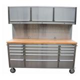 Hyxion 72 Inch 15 Drawers Stainless Steel Tool Chest - HTC7218W1