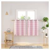 NATUS WEAVER Tier Curtains 30 inches Long Buffalo Check Gingham Plaid Kitchen Window Curtain Panels Bathroom Grommet Top Window Treatment 2 Panels Pink and White