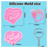 2 Pieces Heart and Paw Keychain Silicone Mold Heart Paw Silicone Casting Mold with 20 Pieces Key Ring Chains for DIY Craft Jewelry Making Pudding Luggage Tag Pendant Earrings Cake Topper