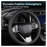 Leather Steering Wheel Cover Men Classic Black Anti-Slip, Safety, Soft, Breathable, Adaptable to 14.5-15 inches Steering Wheel Fit SUV Jeep Van Sedan Car