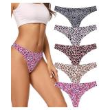 voenxe Seamless Thongs for Women No Show Thong Underwear Women 5-10 Pack (G-5 Pack Leopard Print, Small)