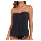 Tempt Me Black Two Piece Tankini Bathing Suits for Women Halter Bandeau Swim Top with Bottom Flyaway Tummy Control Swimsuit 18W