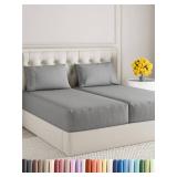 Split King Size 5 Piece Sheet Set - Comfy Breathable & Cooling Sheets - Hotel Luxury Bed Sheets for Women & Men - Deep Pockets, Easy-Fit, Soft & Wrinkle Free Sheets - Heathered Grey Oeko-Tex Sheets