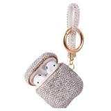 Sparkly Diamond Case for AirPods with Keychain, Shockproof Protective Premium Bling Rhinestone Cover Skin Compatible with AirPods Charging Case 2 & 1(White+Gold Plated)