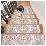 HEBE Carpet Stair Treads for Wooden Steps Indoor 15 Pack 8" X 30" Non Slip Self Adhesive Stairway Carpet Reusable Staircase Step Treads Edging Stair Rugs Runner for Kids and Pets