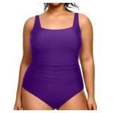 Daci Women Purple1 Plus Size One Piece Swimsuit Athletic Tummy Control Ruched Bathing Suit with U-Back 20 Plus