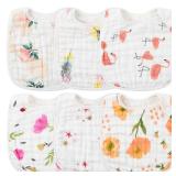 Zainpe 6Pcs Snap Muslin Cotton Bibs for Baby Flamingo Star Flower, Machine Washable Adjustable Burp Cloths with 6 Absorbent Soft Layers for Infant Newborn Toddler Drooling Feeding and Teething