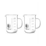 QWORK Beaker with Handle, 1000ml/33.81oz, Measuring Cup, Borosilicate Glass, Beaker Mug with Pouring Spout, 2 Pack