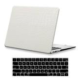 KEROM Compatible with Crocodile MacBook Air 13 inch Case 2022-2018 Release M1 A2337 A2179 A1932, Crocodile Print Aligator Skin PU Leather Hard Shell Case & Keyboard Cover, Has Logo Cutout, White