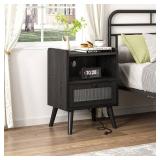 Fixwal Nightstand with Charging Station, 25.5 Inch Night Stand with Drawers, Side Table, Bedside Table for Bedroom, Black