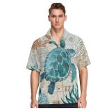 visesunny Hawaiian Shirt for Men Vintage Turtle Animal Short Sleeve Beach Casual Button Down Aloha Shirt