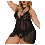 Avidlove Black Lingerie Set for Women Mesh Sleepwear Side Slit Nightdress XXX-Large