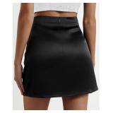 Zeagoo Womens Black Skirts Stain Silk Casual High Waisted Mini Skirts Solid Flowy Bodycon Shorts Going Out Work Skirts Small