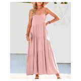 ANRABESS Women Summer Casual Loose Sleeveless Sundress Spaghetti Strap Flowy Boho Linen Beach Vacation Maxi Long Dress 2024 Pink Medium