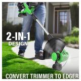 SOYUS Weed Wacker Cordless, 12 Inch String Trimmer Battery Powered with Battery and Charger, Lightweight Edger Trimmer with 8 Pcs Replace Spool Trimmer Lines - Retail: $77.69